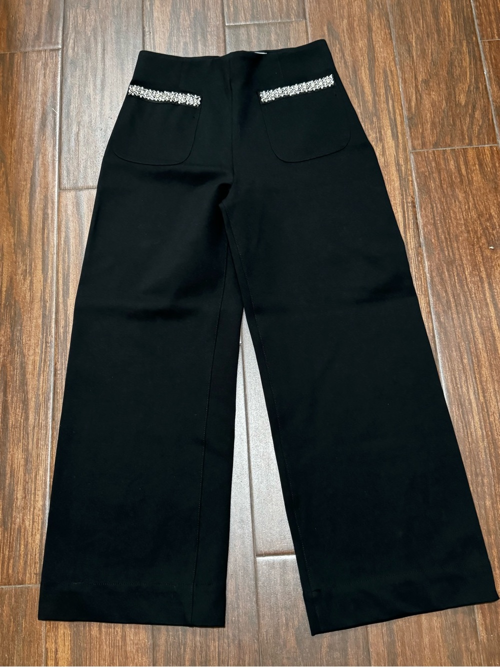 Maeve Black Pants with Rhinestone Pocket Detail